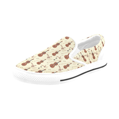 Cello Print Design LKS402 White Slip Ons Canvas Women's Shoes