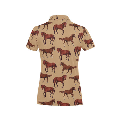 Brown Horse Print Pattern Women's Polo Shirt