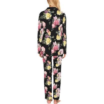 Rose Pattern Print Design RO010 Women's Long Pajama Set