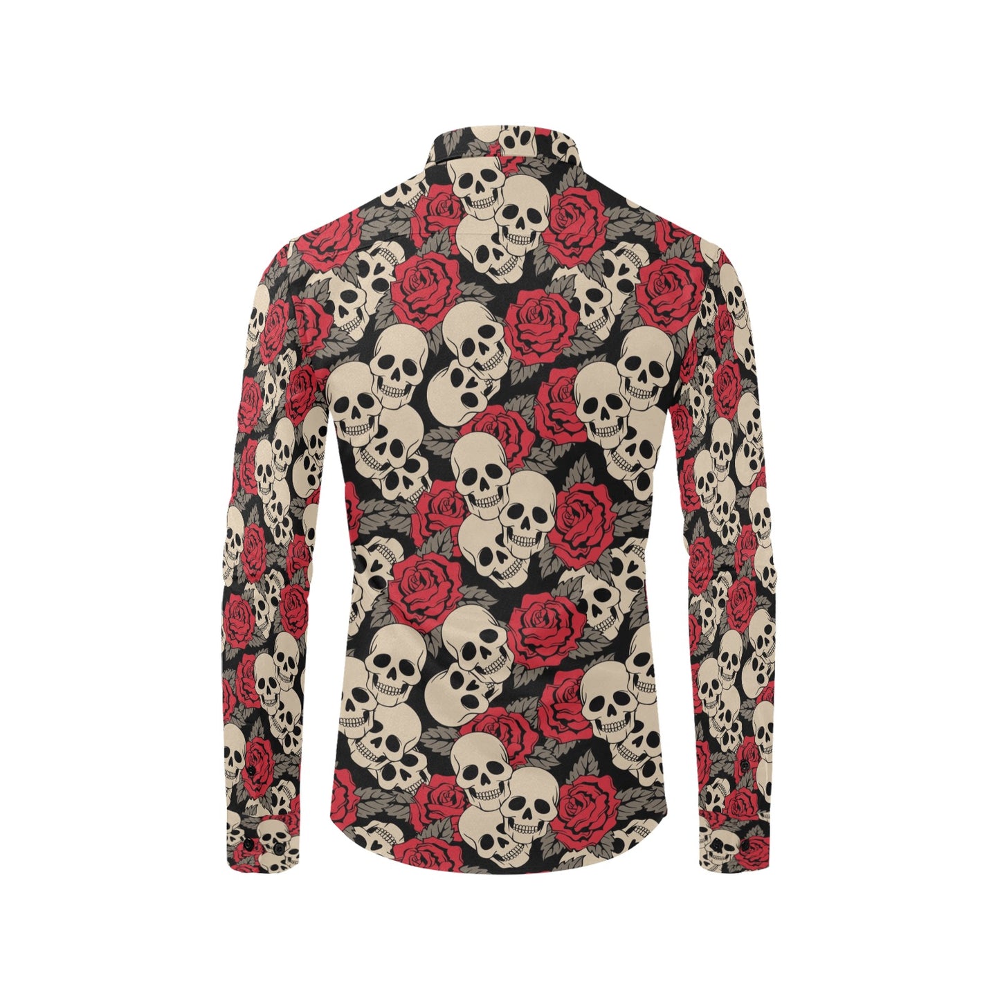 Skull And Roses Print Design LKS301 Men's Long Sleeve Dress Shirt