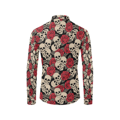 Skull And Roses Print Design LKS301 Men's Long Sleeve Dress Shirt