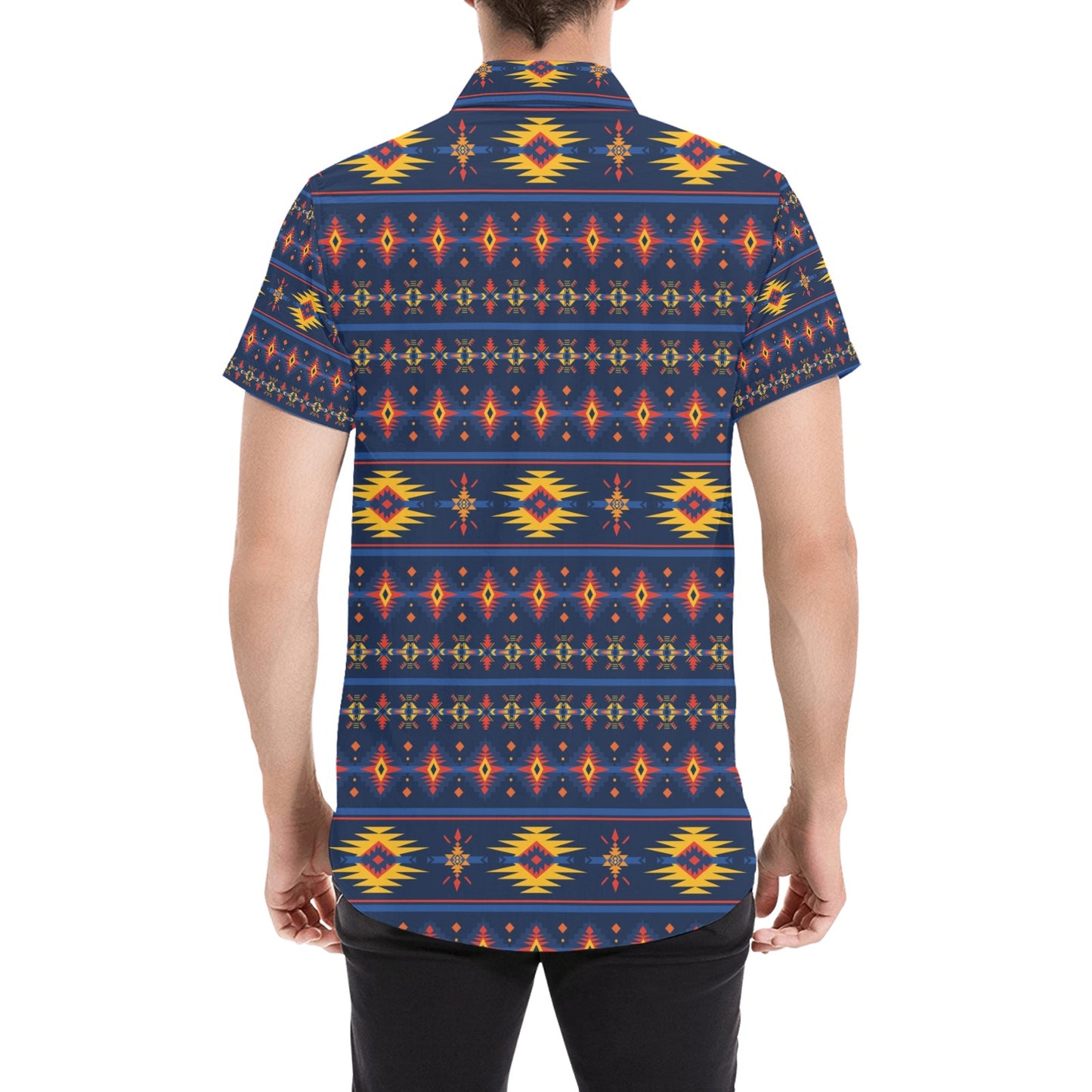Southwest Pattern Print Design LKS306 Men Short Sleeve Button Up Shirt
