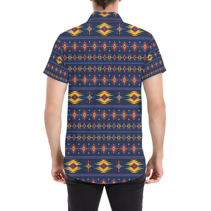 Southwest Pattern Print Design LKS306 Men Short Sleeve Button Up Shirt