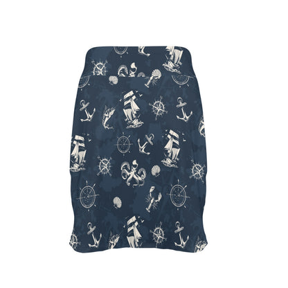 Nautical Sea Themed Print 17" Golf & Pickleball Skort with Pockets