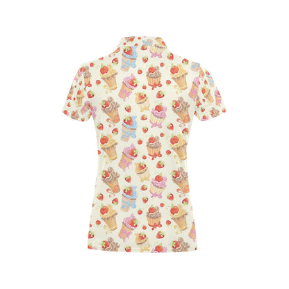 Cupcakes Strawberry Cherry Print Women's Polo Shirt