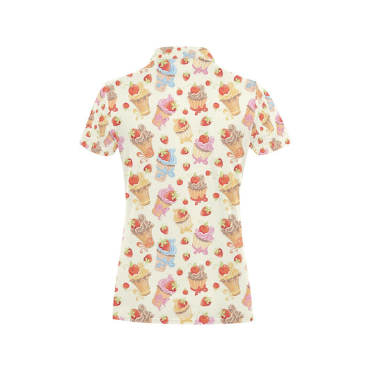Cupcakes Strawberry Cherry Print Women's Polo Shirt