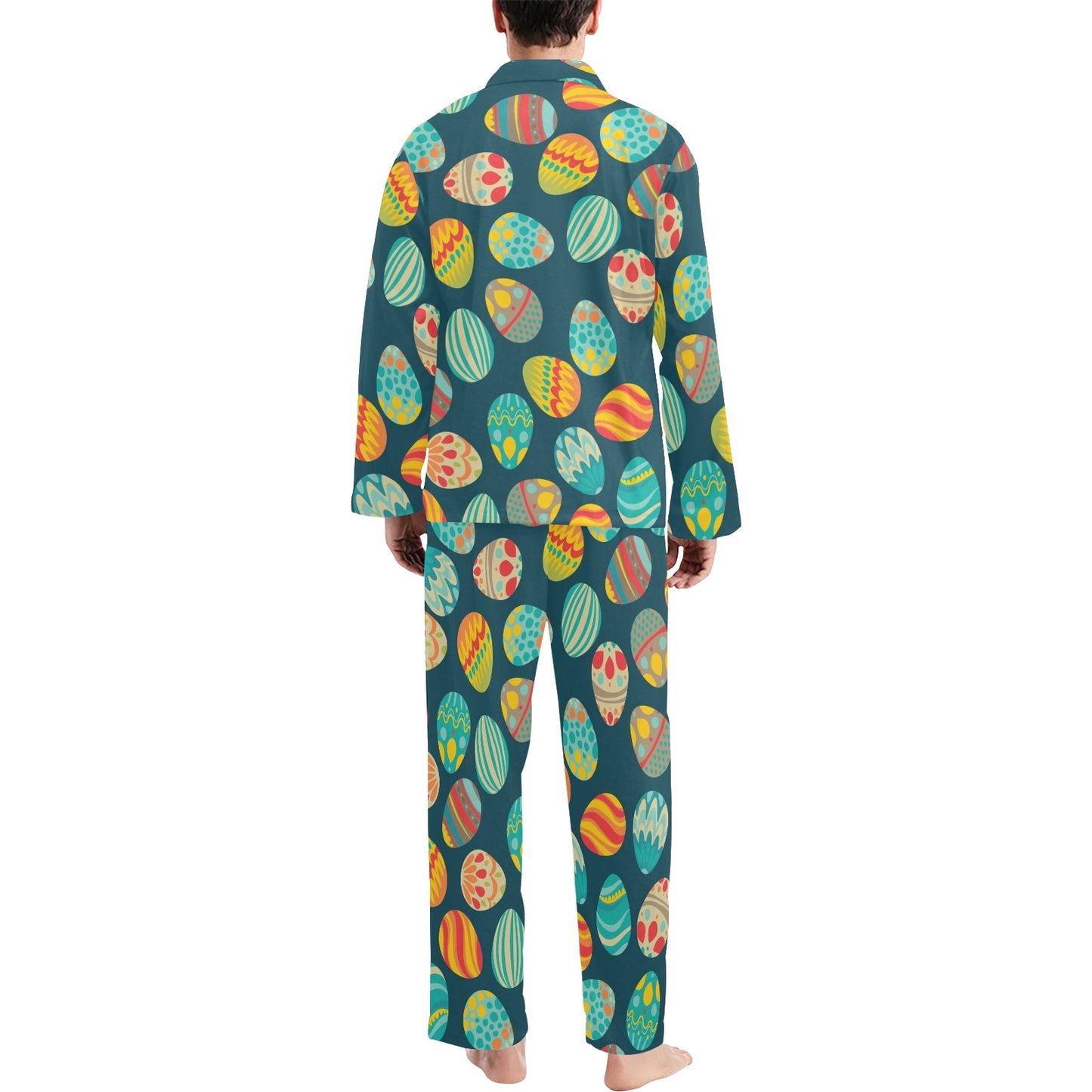 Easter Eggs Pattern Print Design RB09 Men's Long Pajama Set