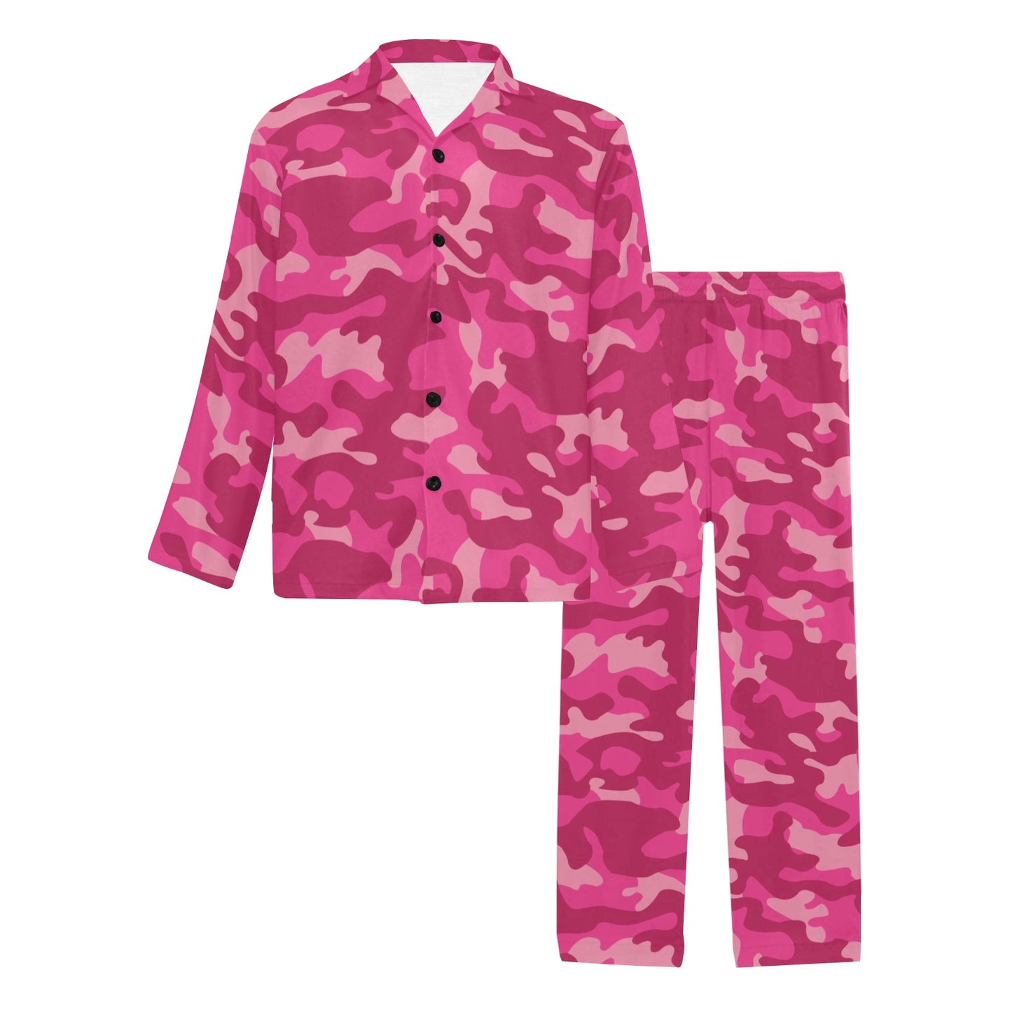 Camo Pink Pattern Print Design 01 Men's Long Pajama Set