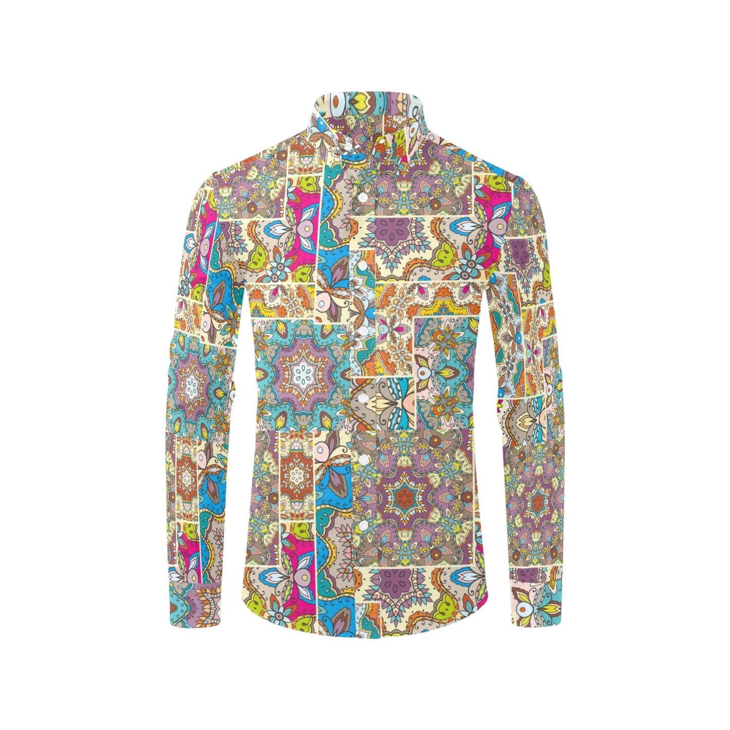 Patchwork Print Design LKS402 Men's Long Sleeve Dress Shirt