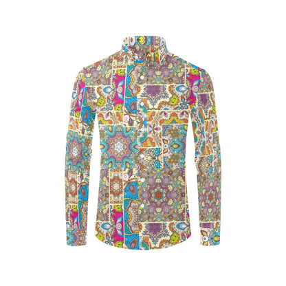 Patchwork Print Design LKS402 Men's Long Sleeve Dress Shirt