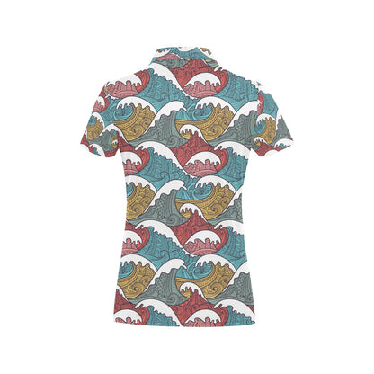 Tribal Wave Pattern Print Women's Polo Shirt