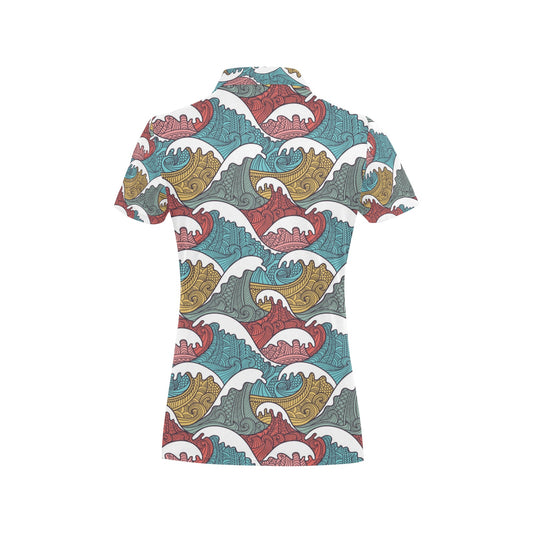 Tribal Wave Pattern Print Women's Polo Shirt