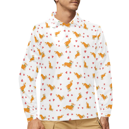 Cardigan Welsh Corgis Pattern Print Design 04 Long Sleeve Polo Shirt For Men's