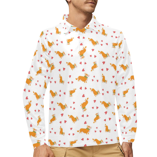 Cardigan Welsh Corgis Pattern Print Design 04 Long Sleeve Polo Shirt For Men's