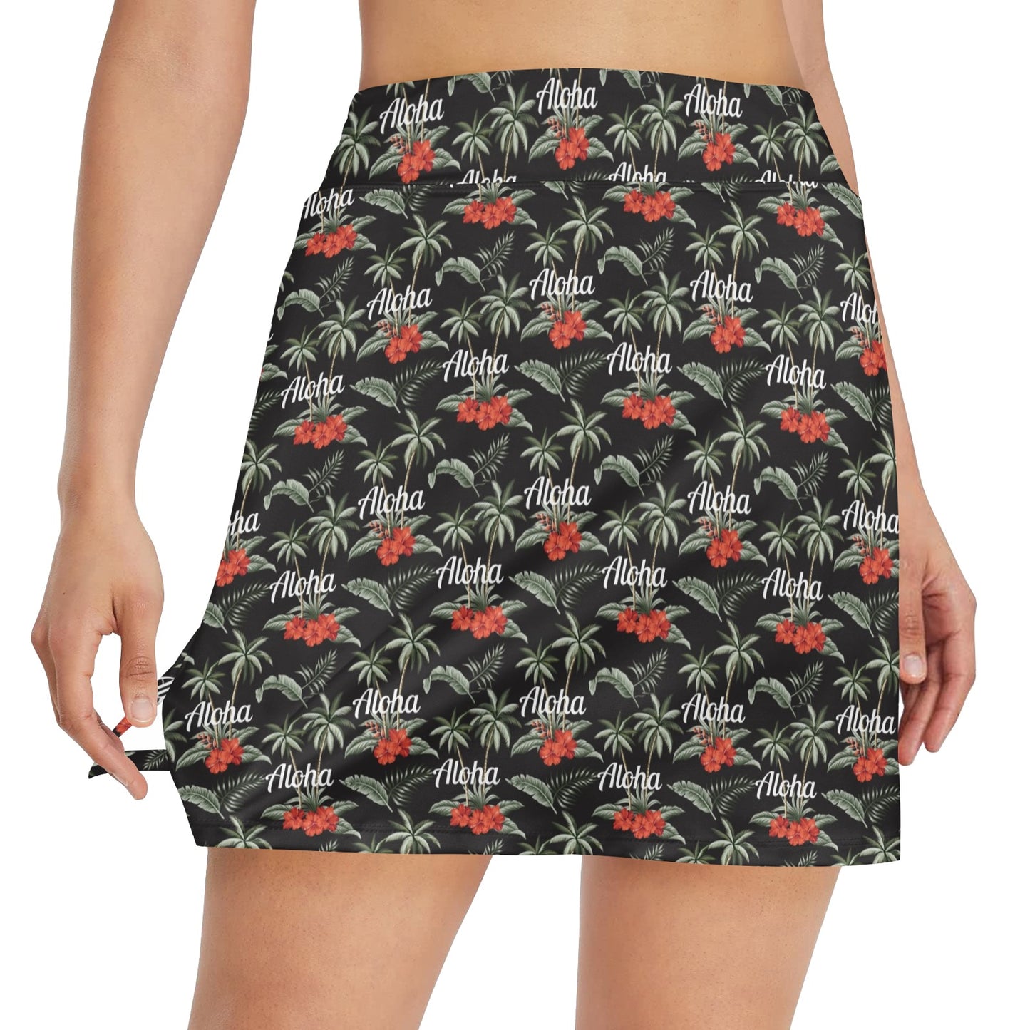 Aloha Palm Tree Design Themed Print 17" Golf & Pickleball Skort with Pockets