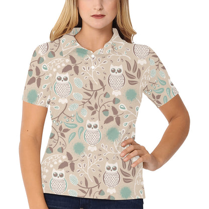 Owl Pattern Print Design A02 Women's Polo Shirt
