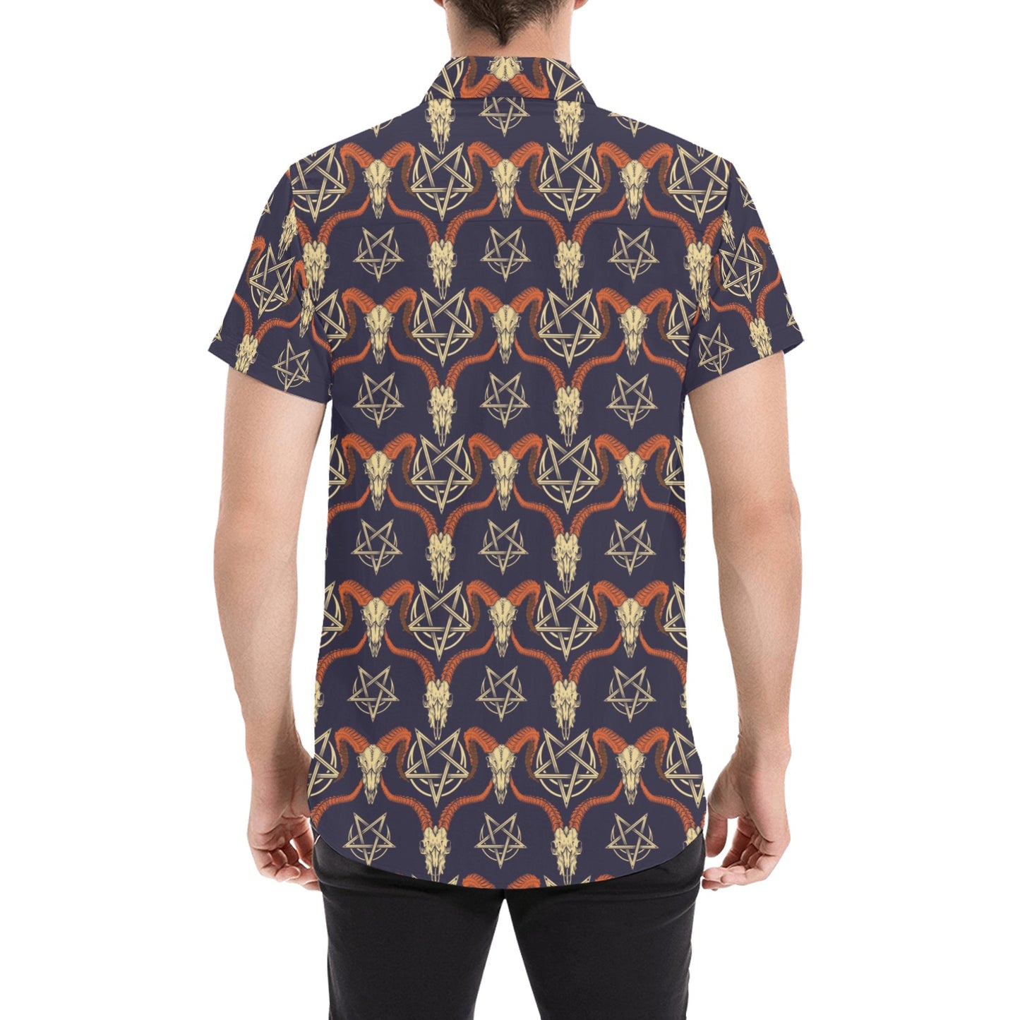 Buffalo Head Print Design LKS403 Men Short Sleeve Button Up Shirt