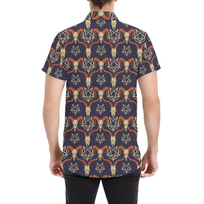 Buffalo Head Print Design LKS403 Men Short Sleeve Button Up Shirt
