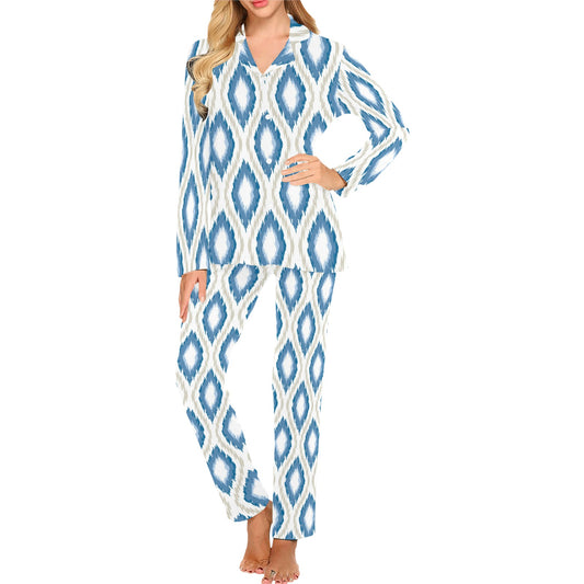 Ikat Pattern Print Design 02 Women's Long Pajama Set