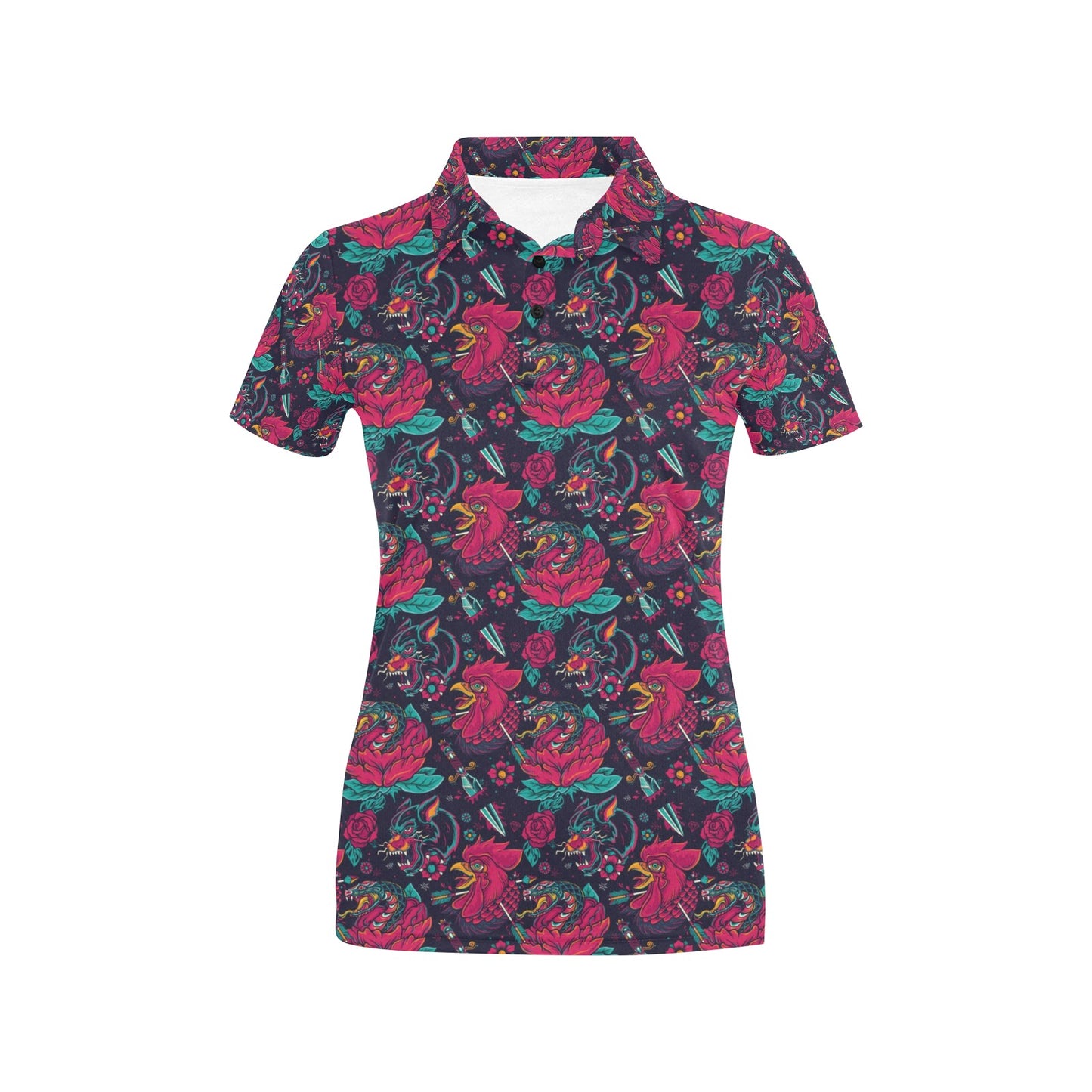 Old School Tattoo Print Women's Polo Shirt