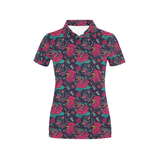 Old School Tattoo Print Women's Polo Shirt
