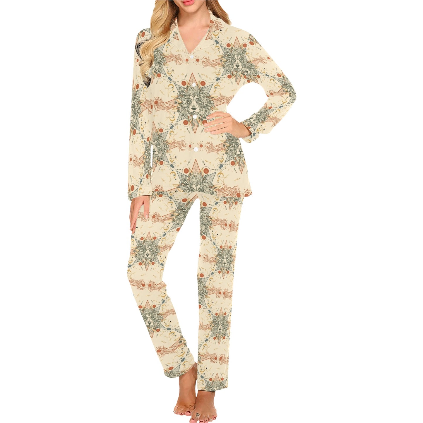 Leo Pattern Print Design 02 Women's Long Pajama Set
