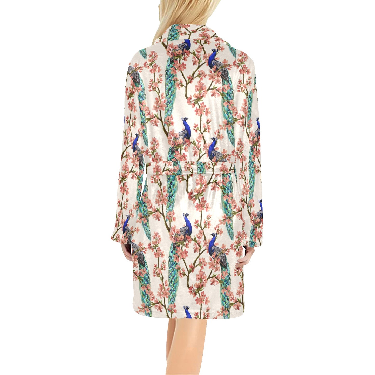 Cherry Blossom Peacock Women's Fleece Robe