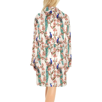 Cherry Blossom Peacock Women's Fleece Robe
