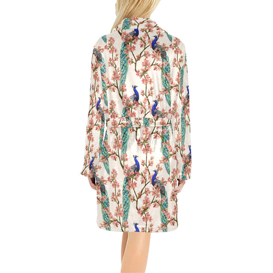 Cherry Blossom Peacock Women's Fleece Robe