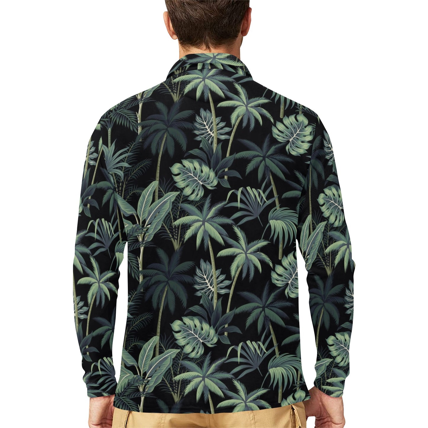 Rainforest Pattern Print Design RF02 Long Sleeve Polo Shirt For Men's