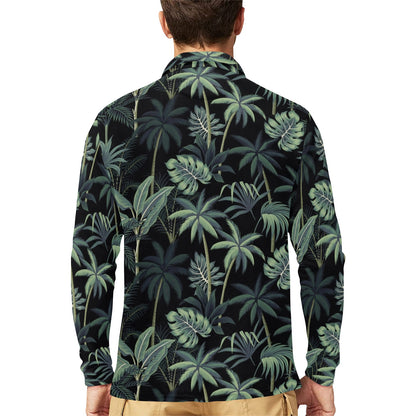 Rainforest Pattern Print Design RF02 Long Sleeve Polo Shirt For Men's
