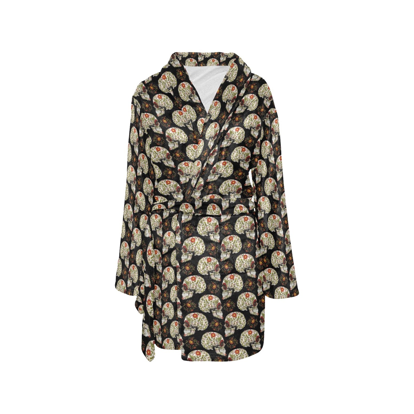 Sugar Skull Flower Design Themed Print Women's Fleece Robe