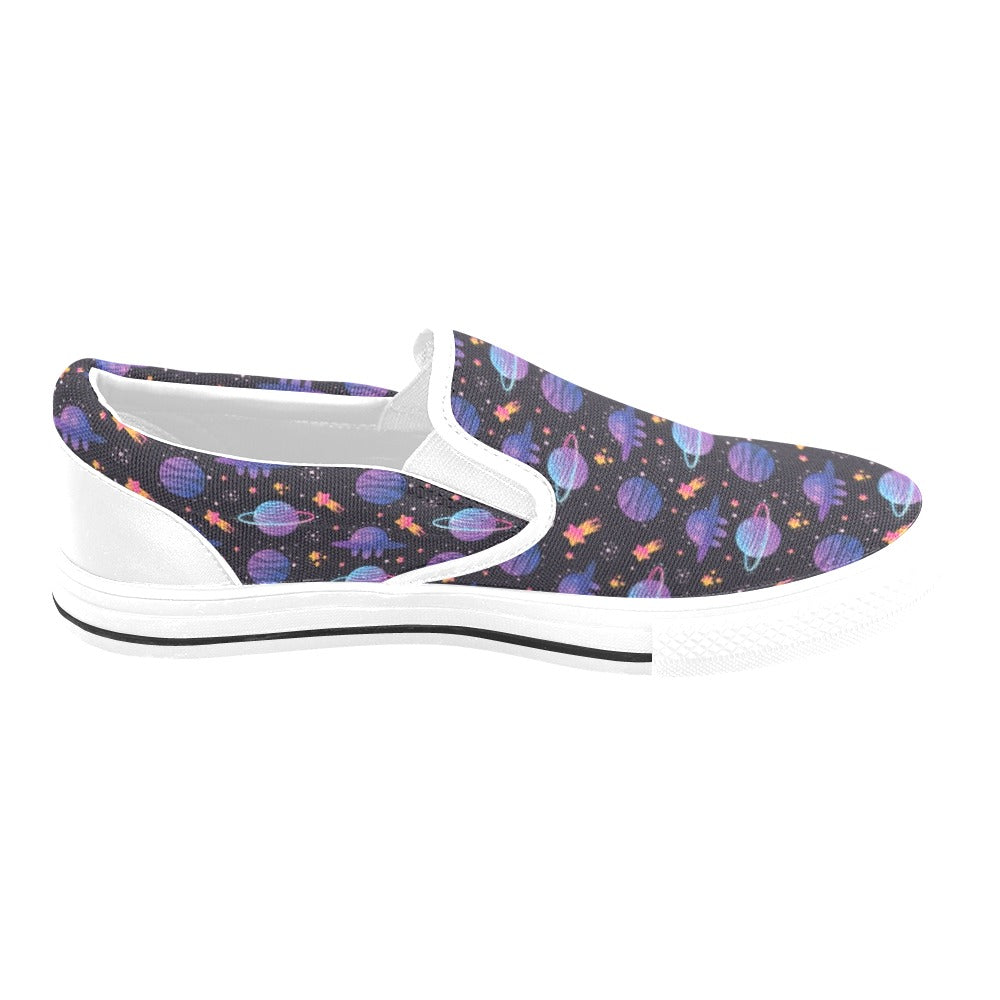 UFO Star Galaxy Print Design LKS308 White Slip Ons Canvas Women's Shoes
