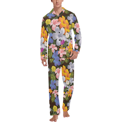 Plumeria Pattern Print Design PM03 Men's Long Pajama Set