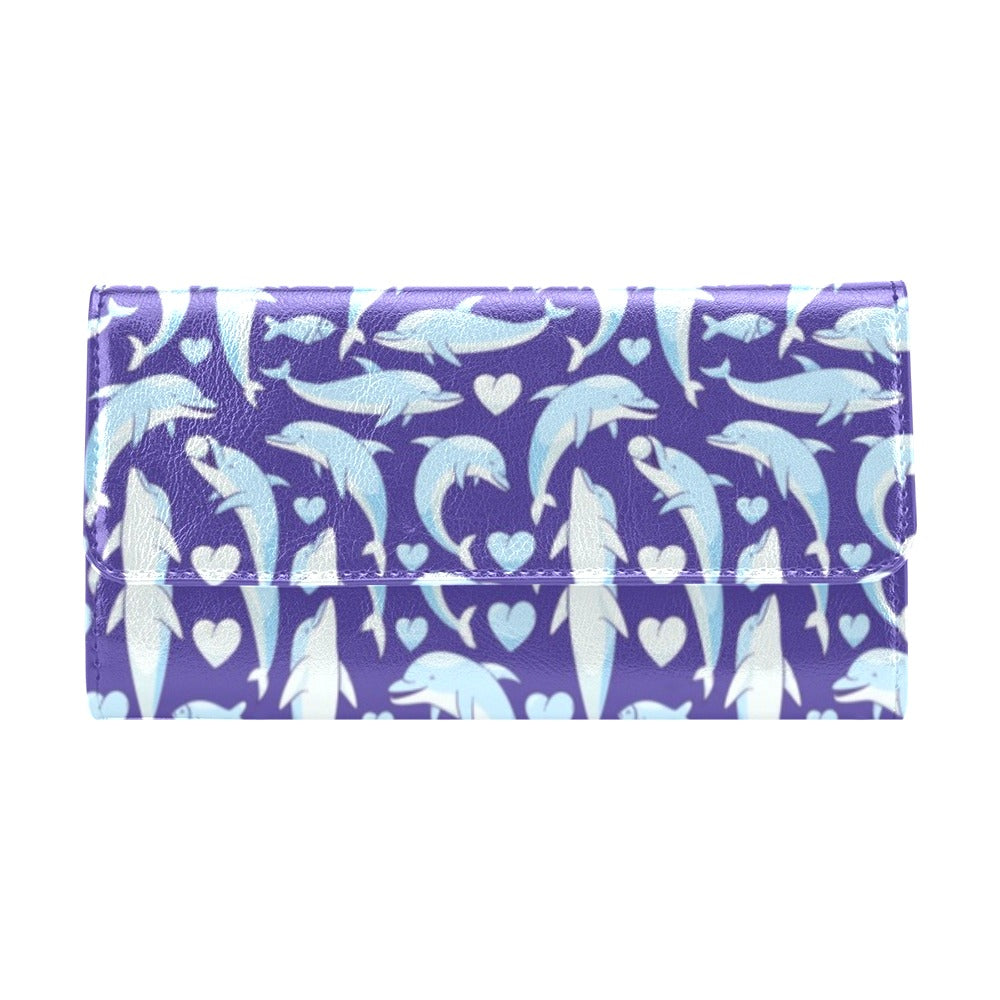 Dolphin Smile Print Pattern Women's Trifold Wallet