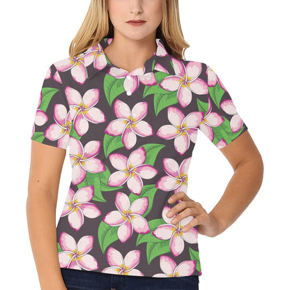 Pink Plumeria Pattern Print Design PM019 Women's Polo Shirt