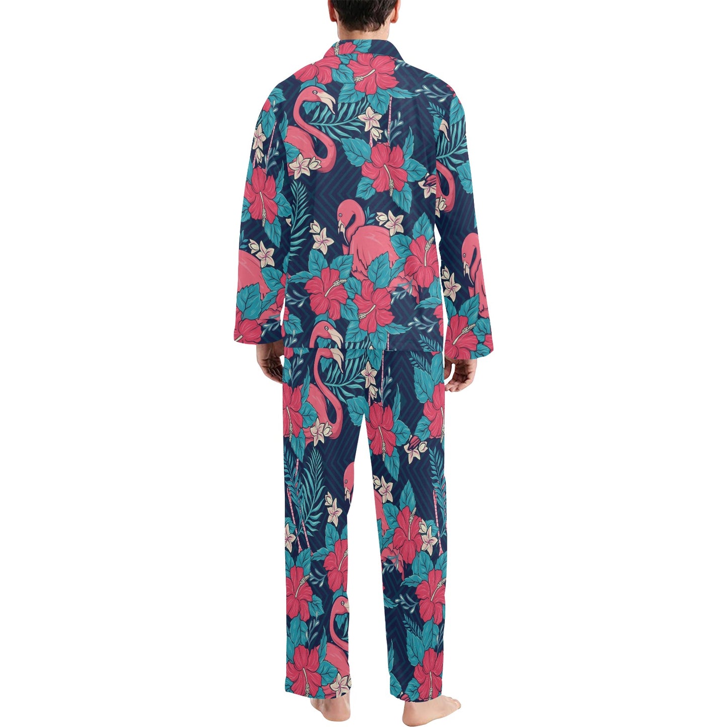 Flamingo Red Hibiscus Pattern Men's Long Pajama Set