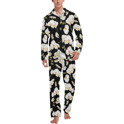 Orchid White Pattern Print Design OR011 Men's Long Pajama Set