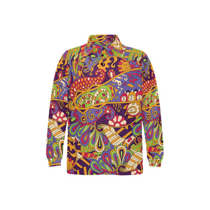 Funky Retro Pattern Print Design A04 Long Sleeve Polo Shirt For Men's