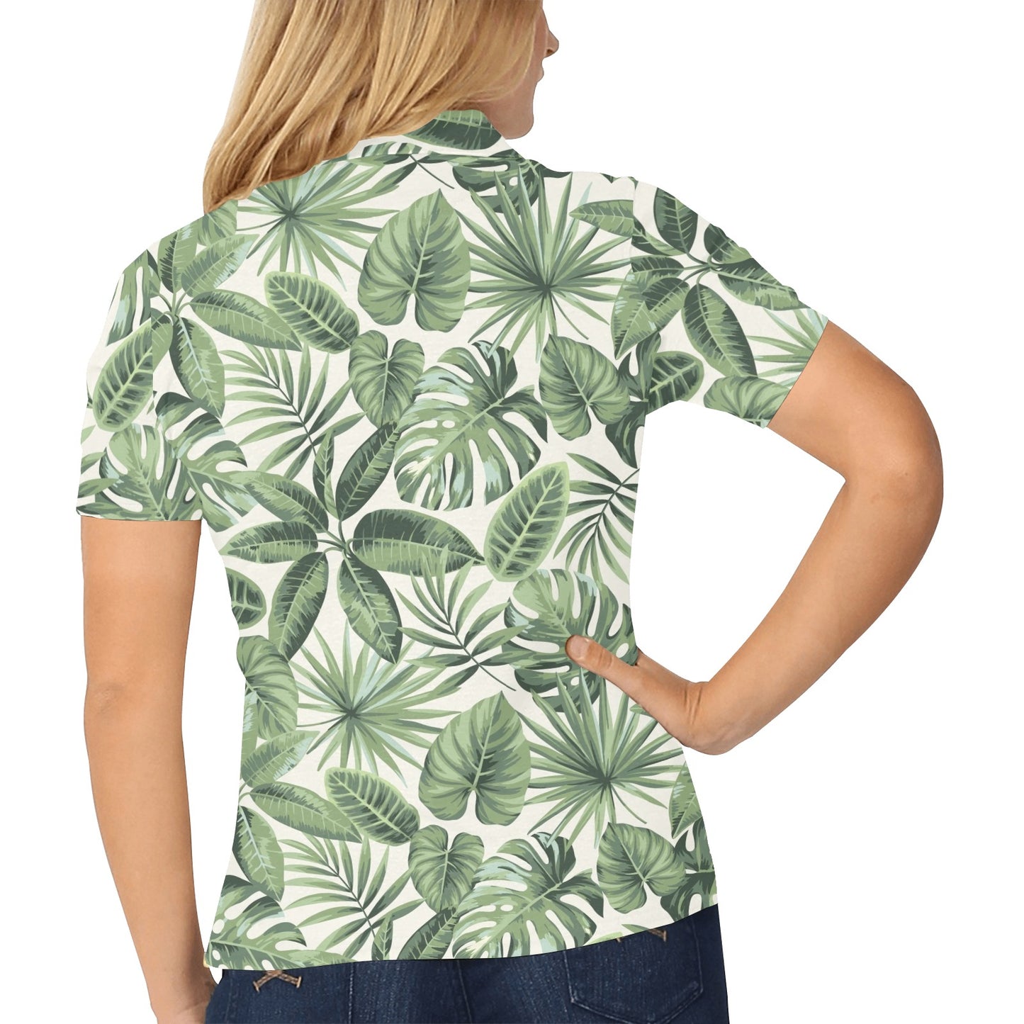 Palm Leaves Pattern Print Design PL014 Women's Polo Shirt