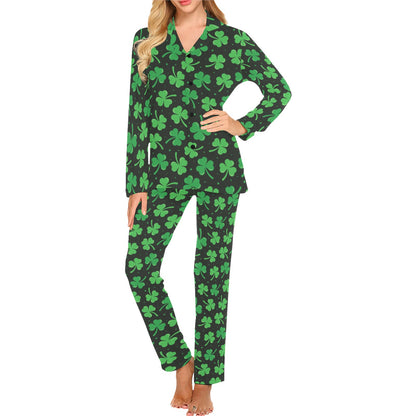 Clover Pattern Print Design 04 Women's Long Pajama Set