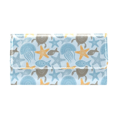 Polynesian Jellyfish Turtle Print Women's Trifold Wallet
