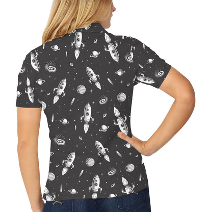 Space Rocket Print Design LKS303 Women's Polo Shirt