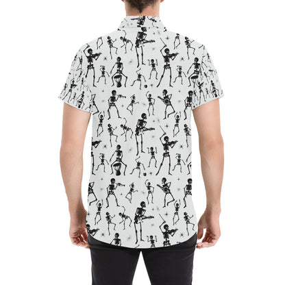 Skeleton Music Player Print Design LKS303 Men Short Sleeve Button Up Shirt