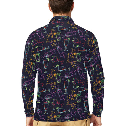 Cocktail Pattern Print Design 04 Long Sleeve Polo Shirt For Men's