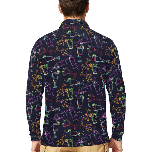 Cocktail Pattern Print Design 04 Long Sleeve Polo Shirt For Men's