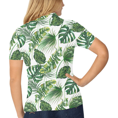 Green Neon Tropical Palm Leaves Women's Polo Shirt