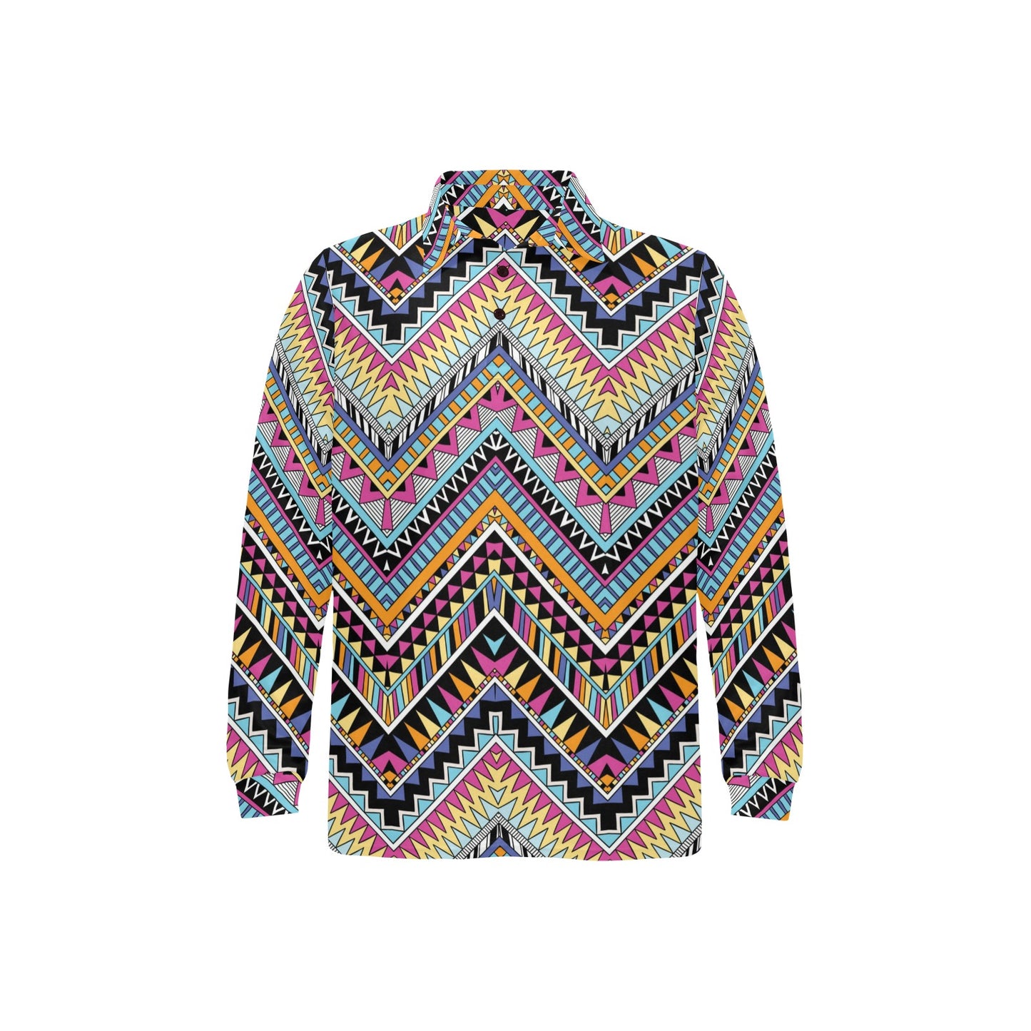 Multicolor zigzag Tribal Aztec Long Sleeve Polo Shirt For Men's