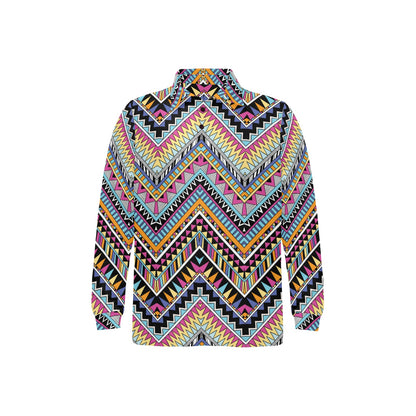 Multicolor zigzag Tribal Aztec Long Sleeve Polo Shirt For Men's