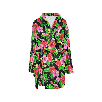 Pink Red Hibiscus Pattern Print Design HB023 Women's Fleece Robe